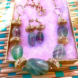 Unique Natural Green fluorite Necklace Earring set